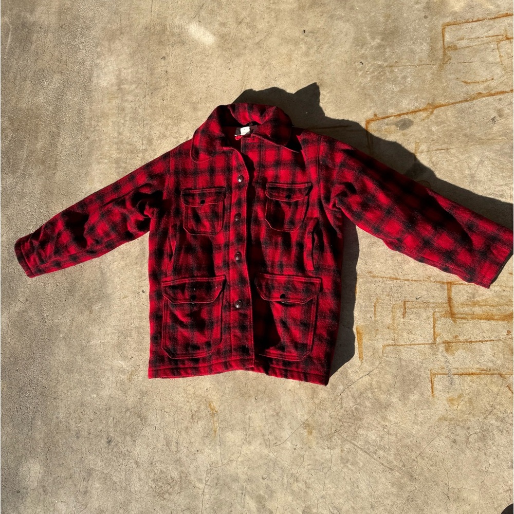 Vintage WOOLRICH Red Buffalo Plaid Hunting Jacket Sz Med-Large Wool Field Coat